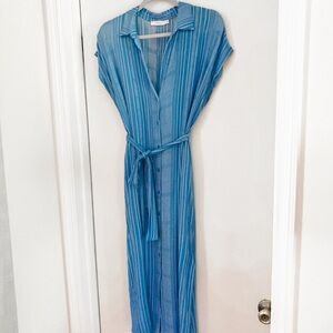 Lulus Lush Blue & White Striped Button-Up Shirt Dress Size M